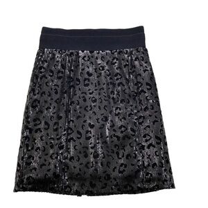 Guess Los Angeles Women Black Silver Sequin Leopard Chetah Full Zip Skirt Sz XS